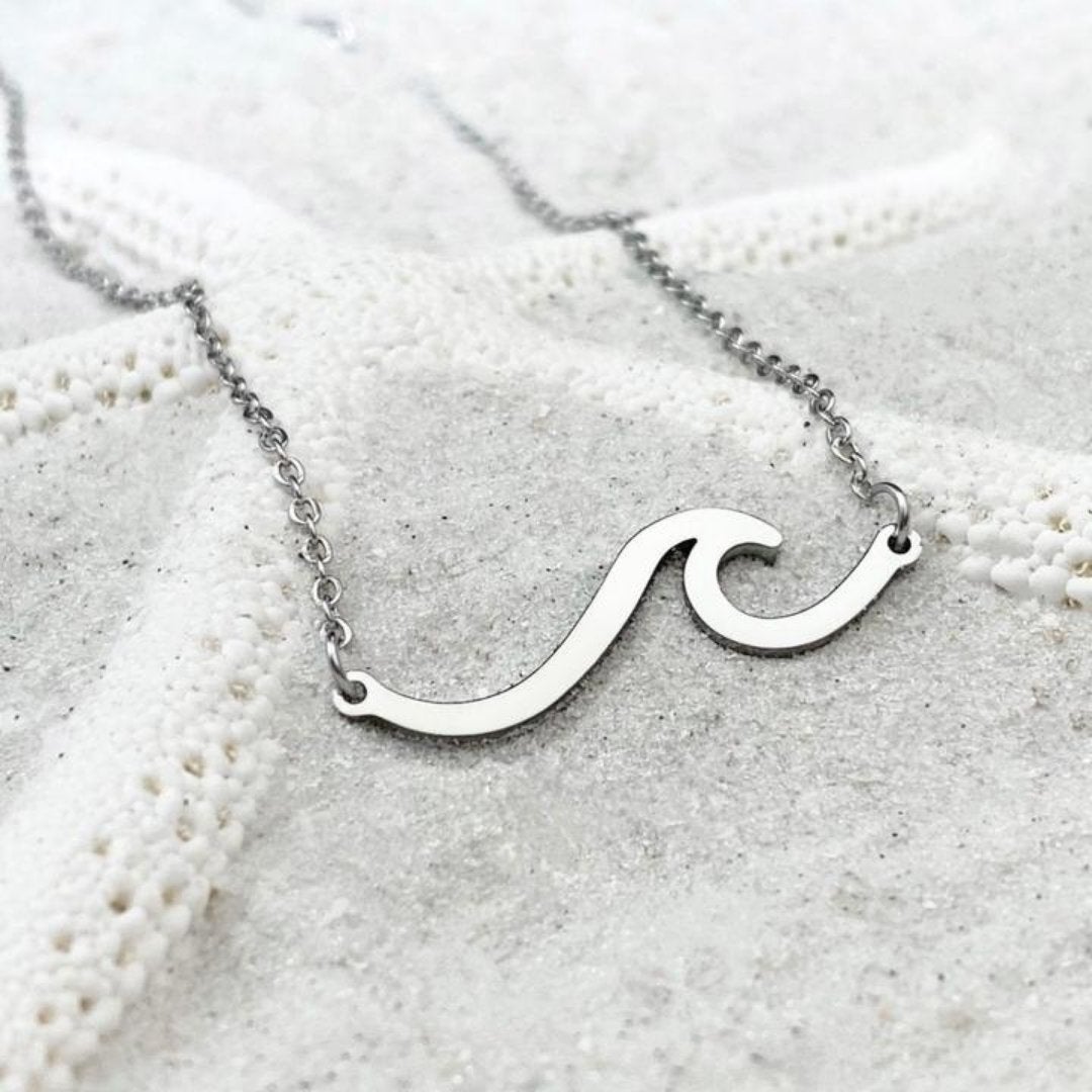 Ocean Wave Pendant Necklace in Silver