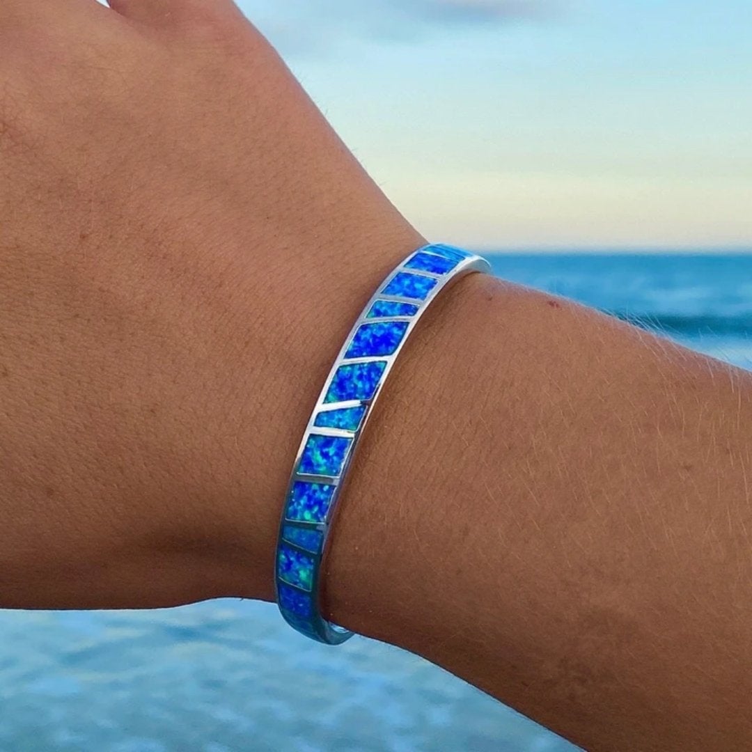 Blue and Silver Opal Beaded Bracelet