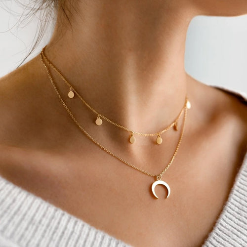 Gold Crescent Moon Pendant Necklace