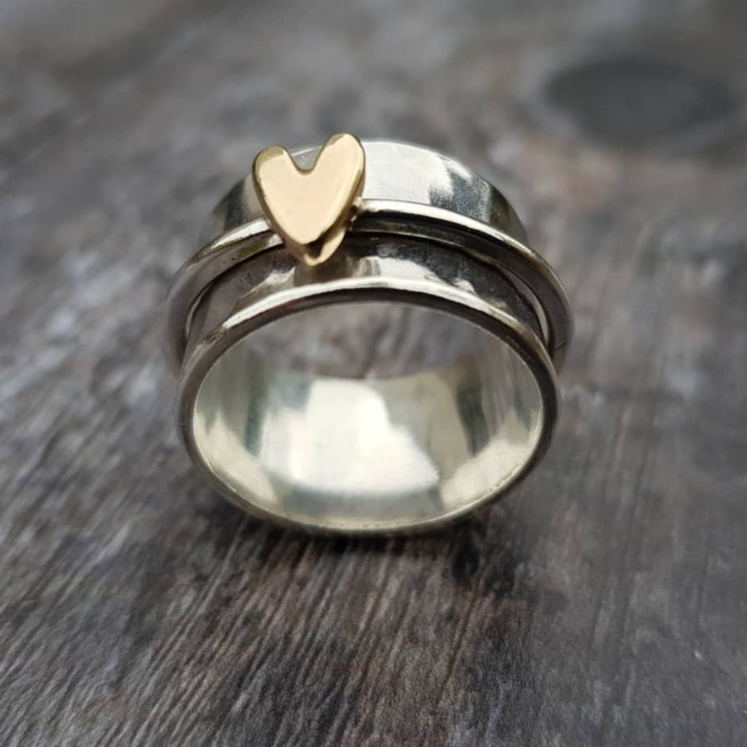Antique Golden Heart Silver Ring
