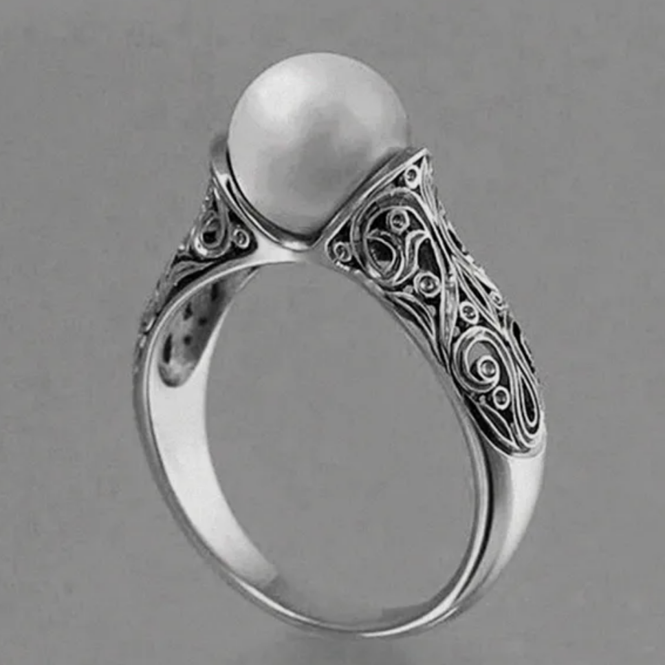 Antique Silver Pearl Ring