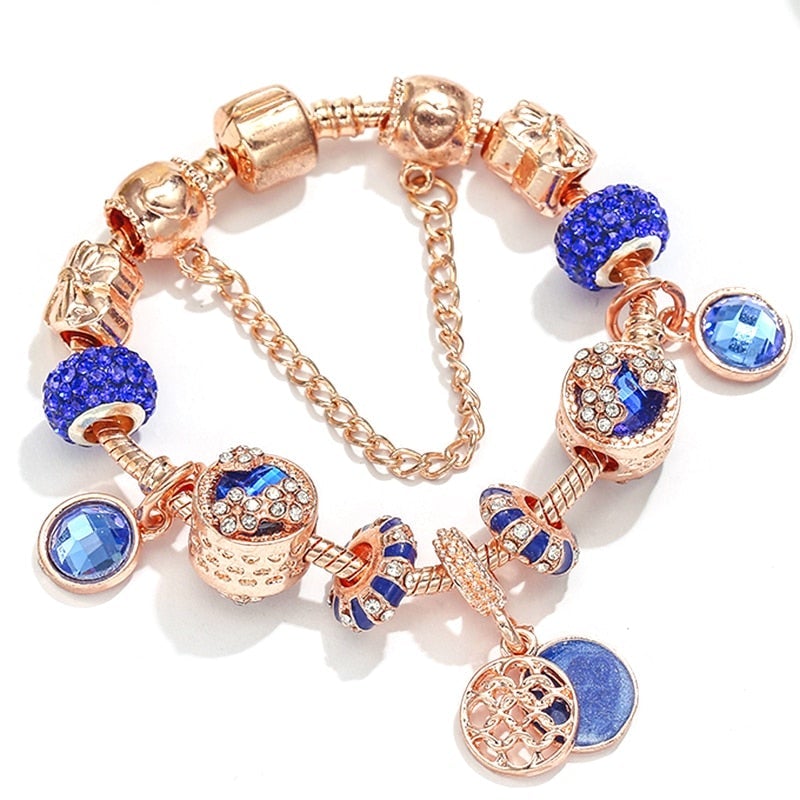 Pink Silver Bracelet with Blue Crystal Accents