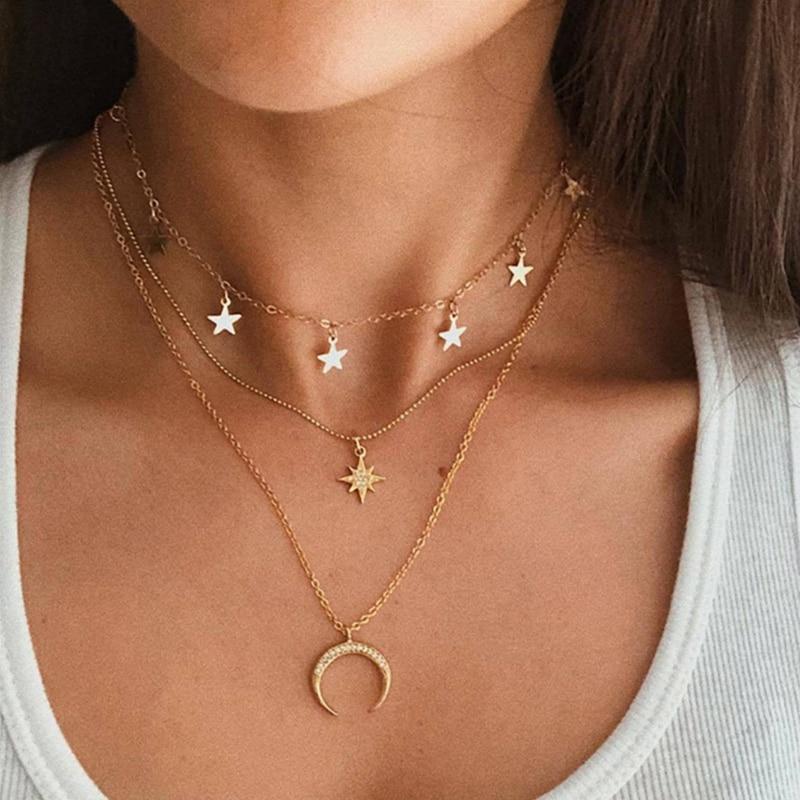 Gold Crescent Moon Pendant Necklace