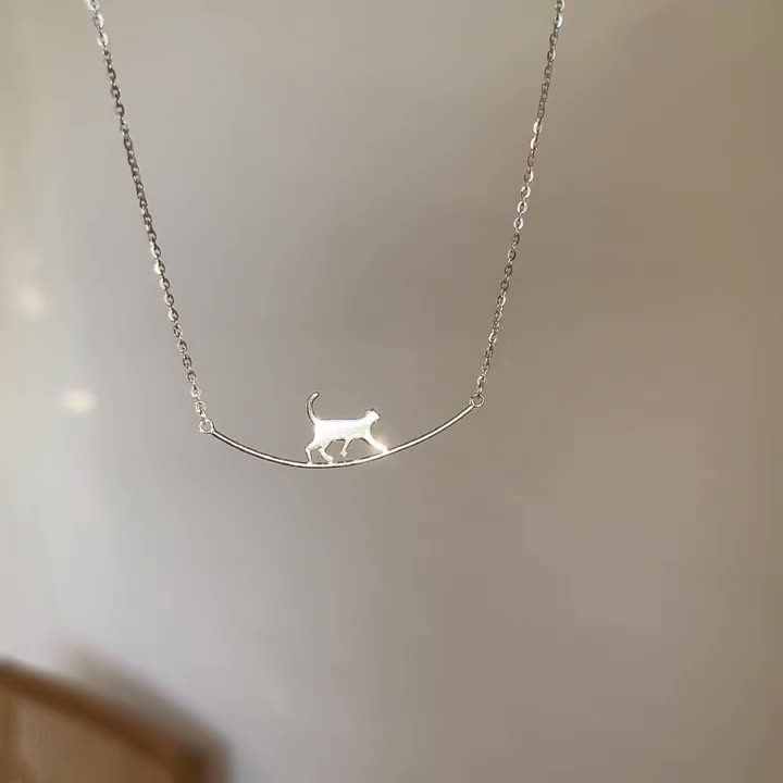 Silver Climbing Cat Pendant Necklace
