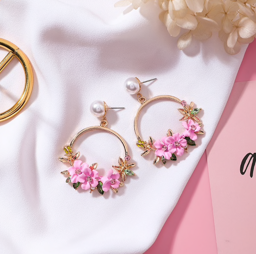 Gold Flower and Pearl Earrings