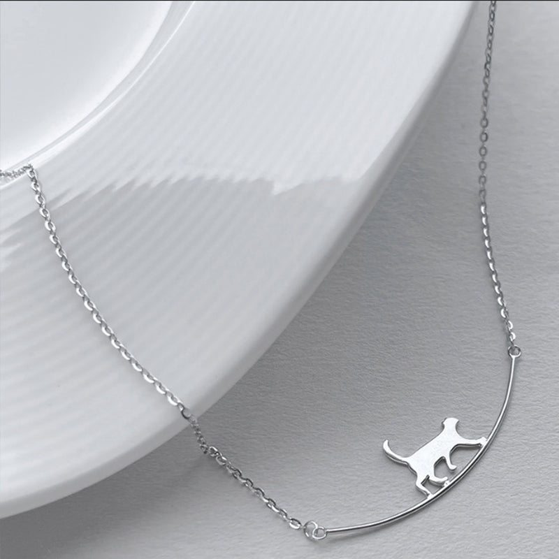 Silver Climbing Cat Pendant Necklace