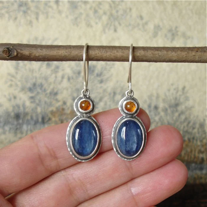 Retro Blue Crystal Earrings
