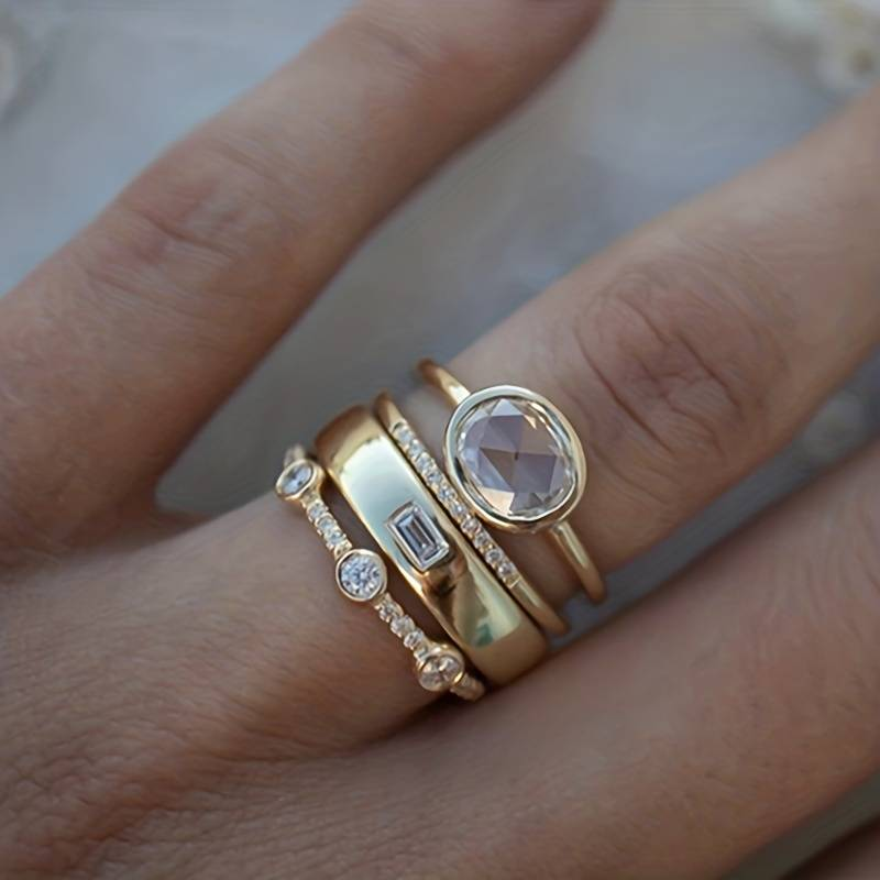 Classic Gold and Zirconia Ring Set