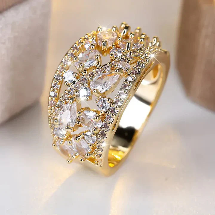 Antique-Inspired Gold Ring with Crystals