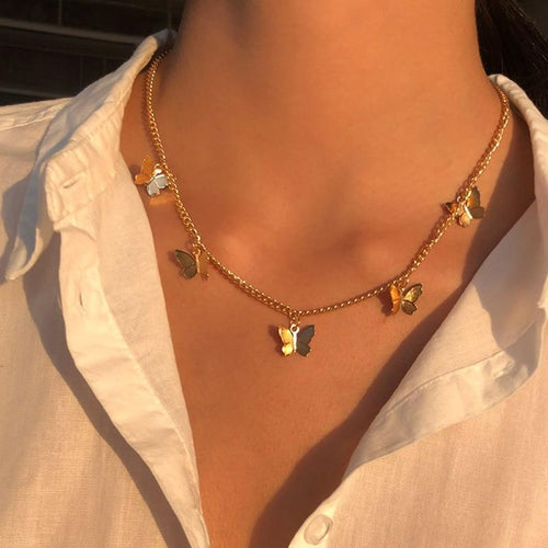 Butterfly Necklace with Silver and Gold Plating