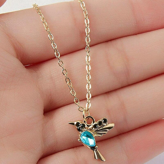 Colorful Enamel and Zirconia Hummingbird Necklace