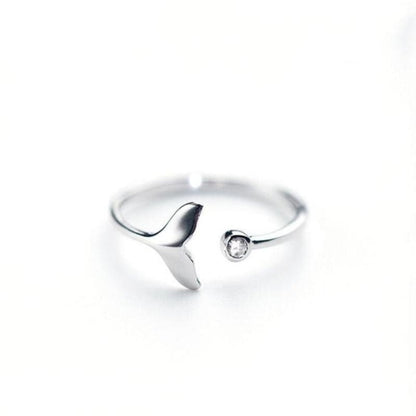 Adjustable Dolphin Tail Ring in 925 Sterling Silver with Zirconia Accents