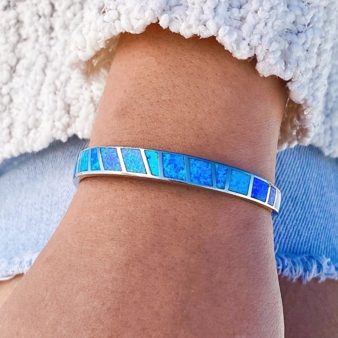 Blue and Silver Opal Beaded Bracelet