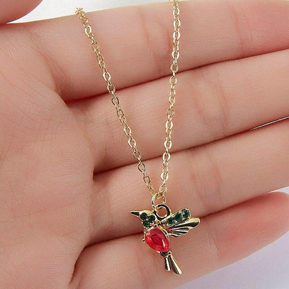 Colorful Enamel and Zirconia Hummingbird Necklace