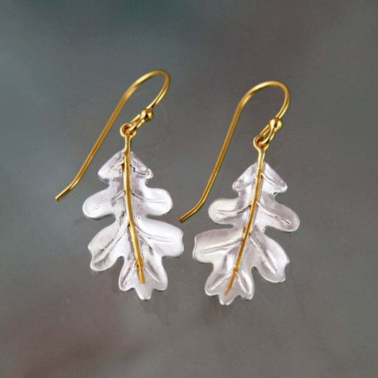 Gold Bohemian Earrings with White Leaf Design