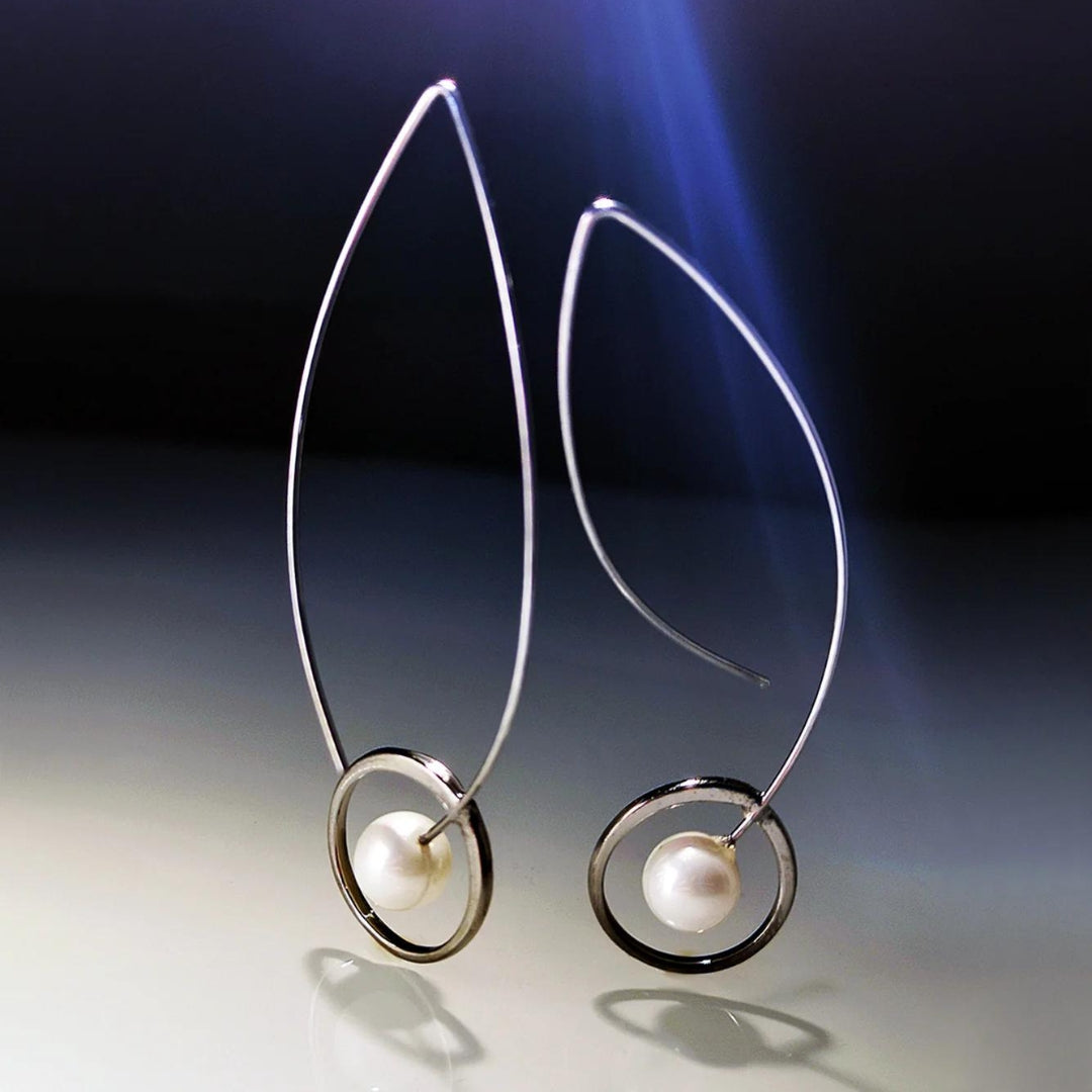 Bohemian Style Silver Pearl Pendant Earrings