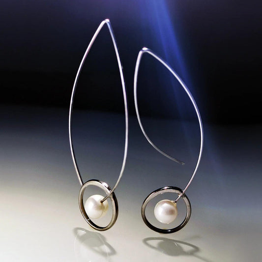 Bohemian Style Silver Pearl Pendant Earrings
