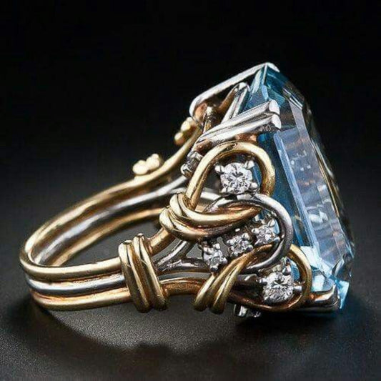 Retro Blue Zirconia Layered Gold Ring