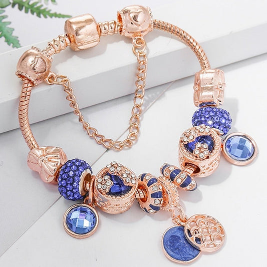 Pink Silver Bracelet with Blue Crystal Accents