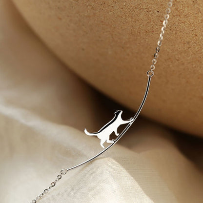 Silver Climbing Cat Pendant Necklace