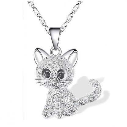 Silver Kitten and Colored Zirconia Necklace