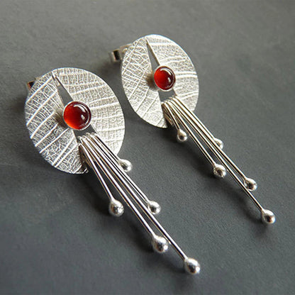 Openwork Red Gemstone Dangle Earrings