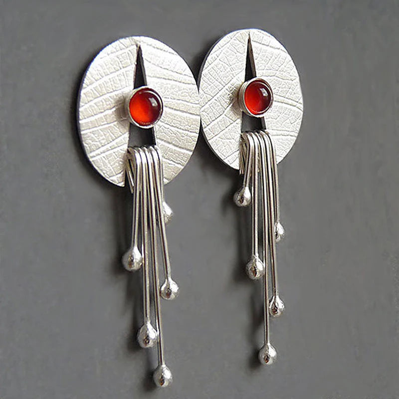 Openwork Red Gemstone Dangle Earrings