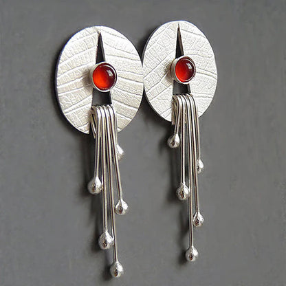 Openwork Red Gemstone Dangle Earrings