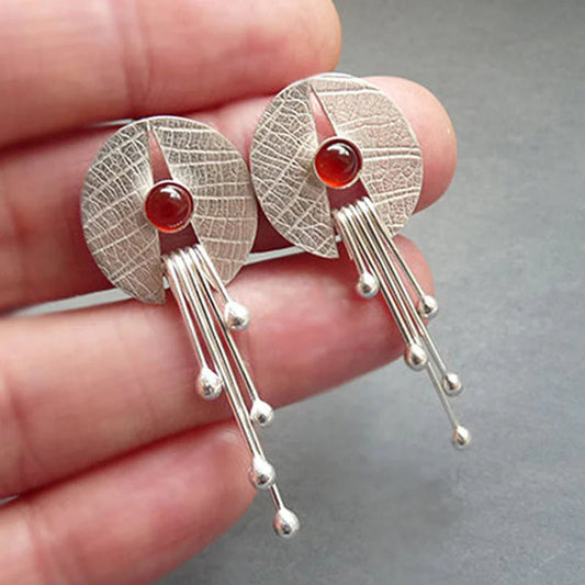 Openwork Red Gemstone Dangle Earrings