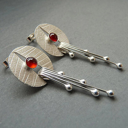 Openwork Red Gemstone Dangle Earrings