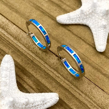 Silver Earrings with Blue Oceanic Opal