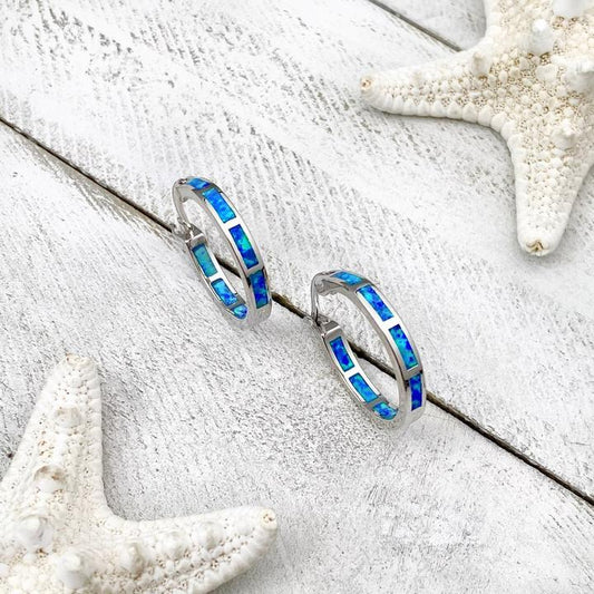 Silver Earrings with Blue Oceanic Opal