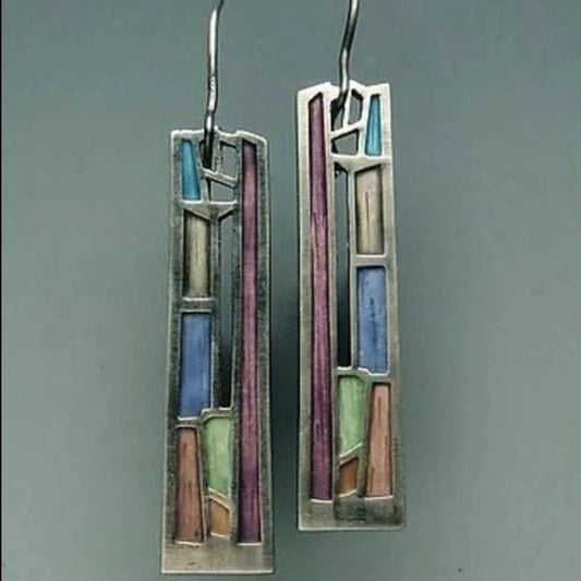 Retro Multicolored Silver Earrings