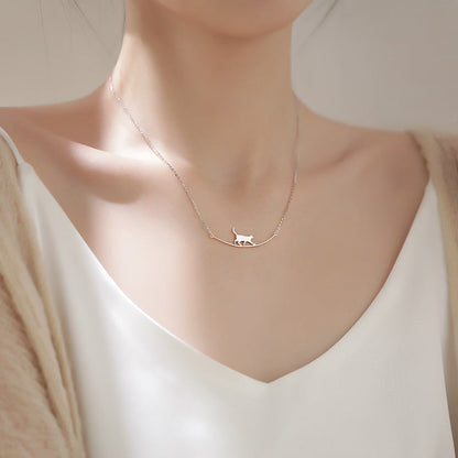 Silver Climbing Cat Pendant Necklace