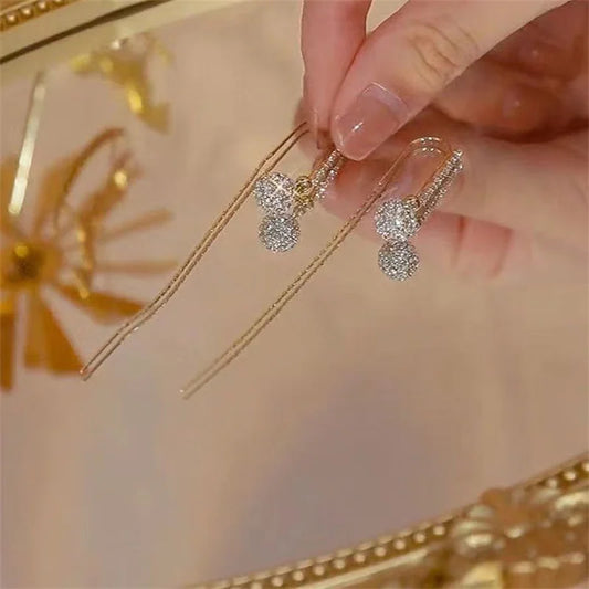 Stylish Women's Zircon Ball Pendant Earrings