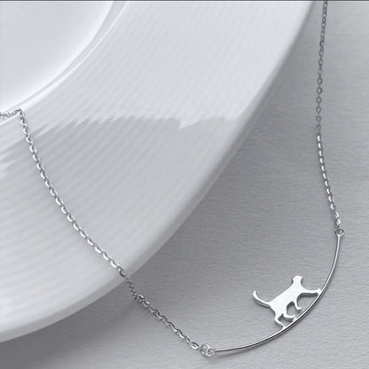 Silver Climbing Cat Pendant Necklace