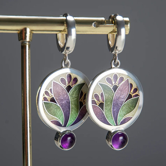 Bohemian Earrings Featuring Purple Crystals in Sterling Silver