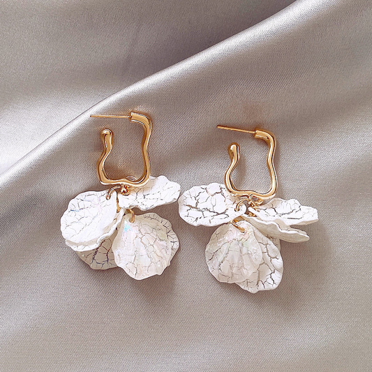 Chic Earrings Featuring White Petal Design