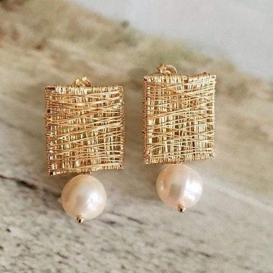 Classic Gold Thread Earrings with Pearls