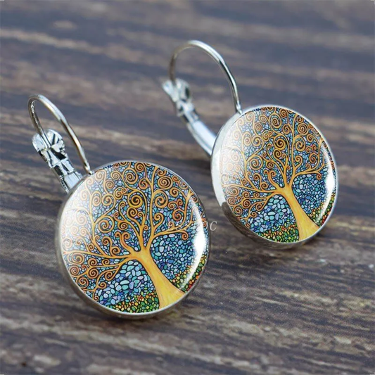 Retro Tree of Life Circular Earrings
