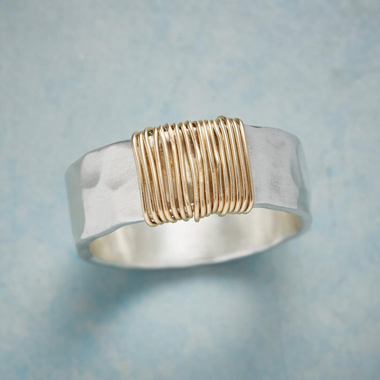 Antique Silver Ring with Golden Thread Design