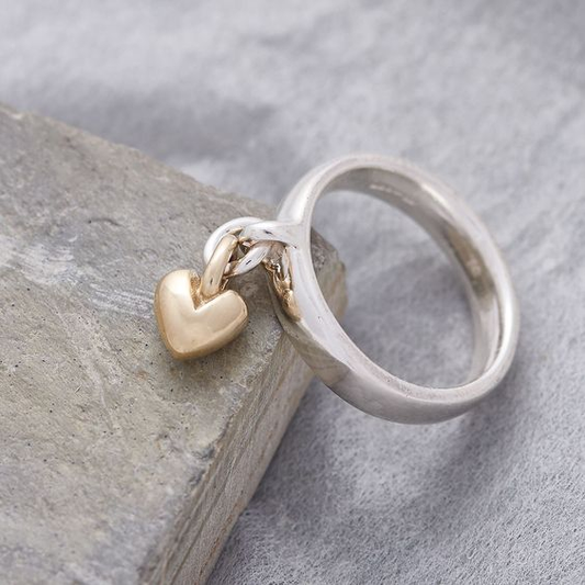 Retro Heart-Shaped Silver Dangle Ring