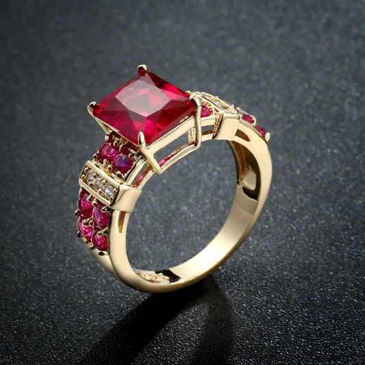 Retro Red Crystal and Gold Ring