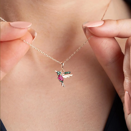 Vibrant Red Hummingbird Necklace