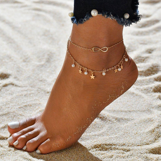 Endless Charm Anklet Bracelet with Pearls and Stars